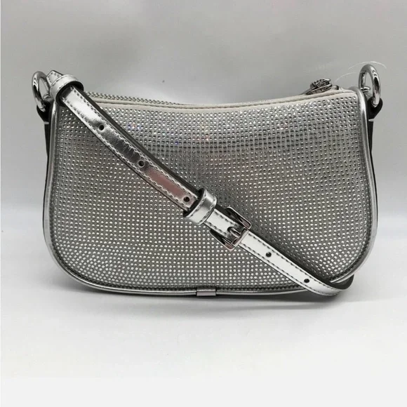 Michael Kors Silver Leather Carmela Small Pouchette Crossbody Bag - Picture 2 of 8